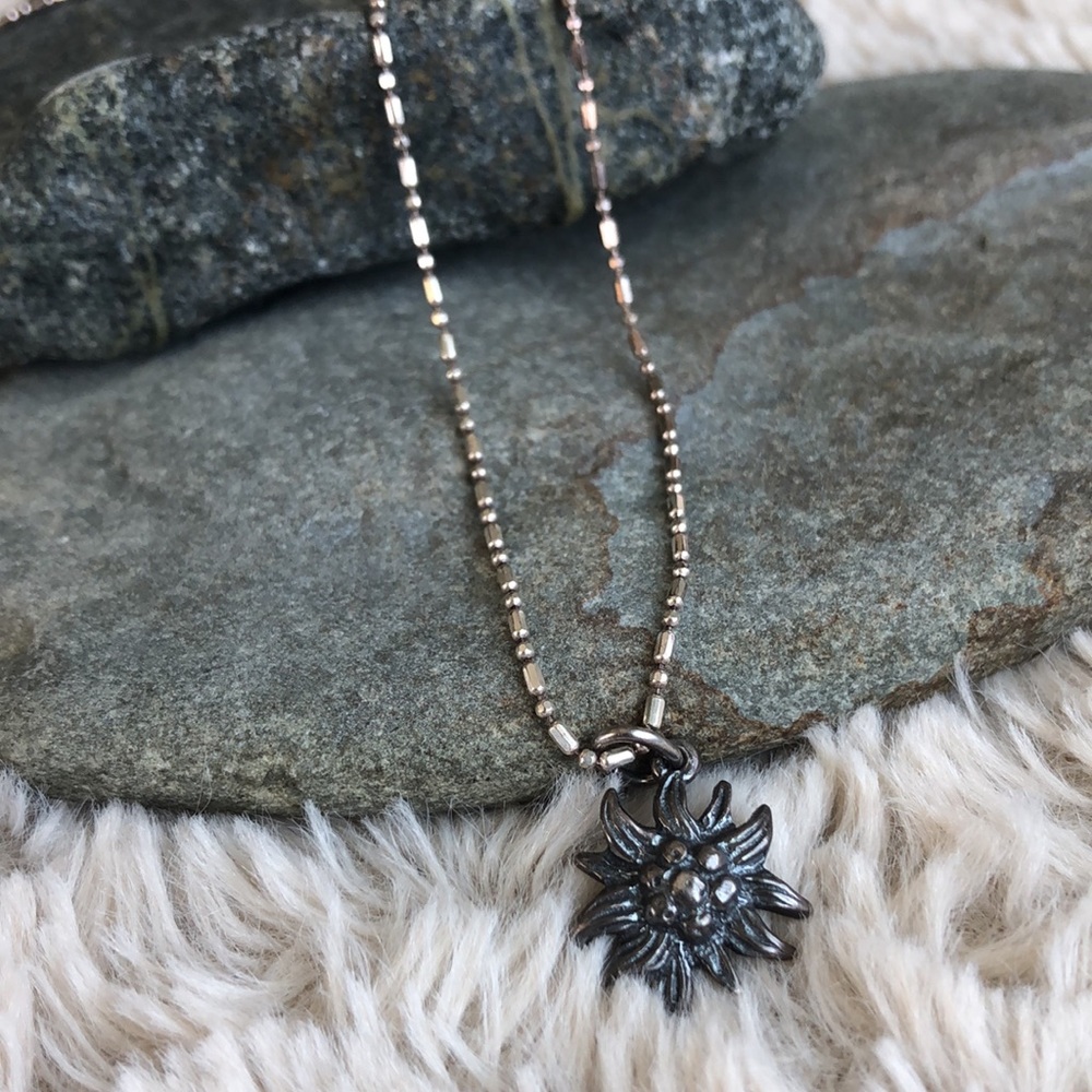 Sterling Silver Necklace 925 Sunflower Italy 18"